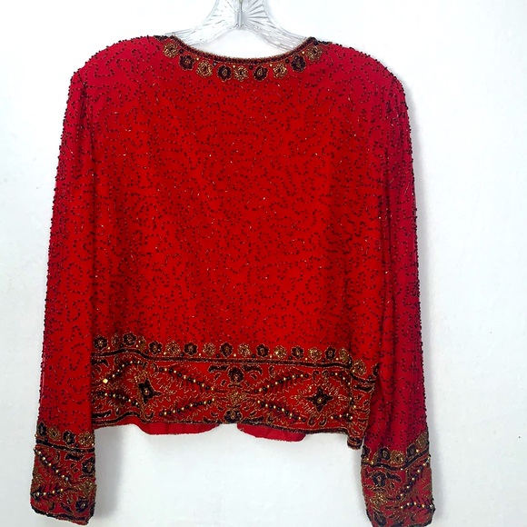 Vintage Laurence Kazer New York Red Beaded Jacket Medium - Picture 5 of 8